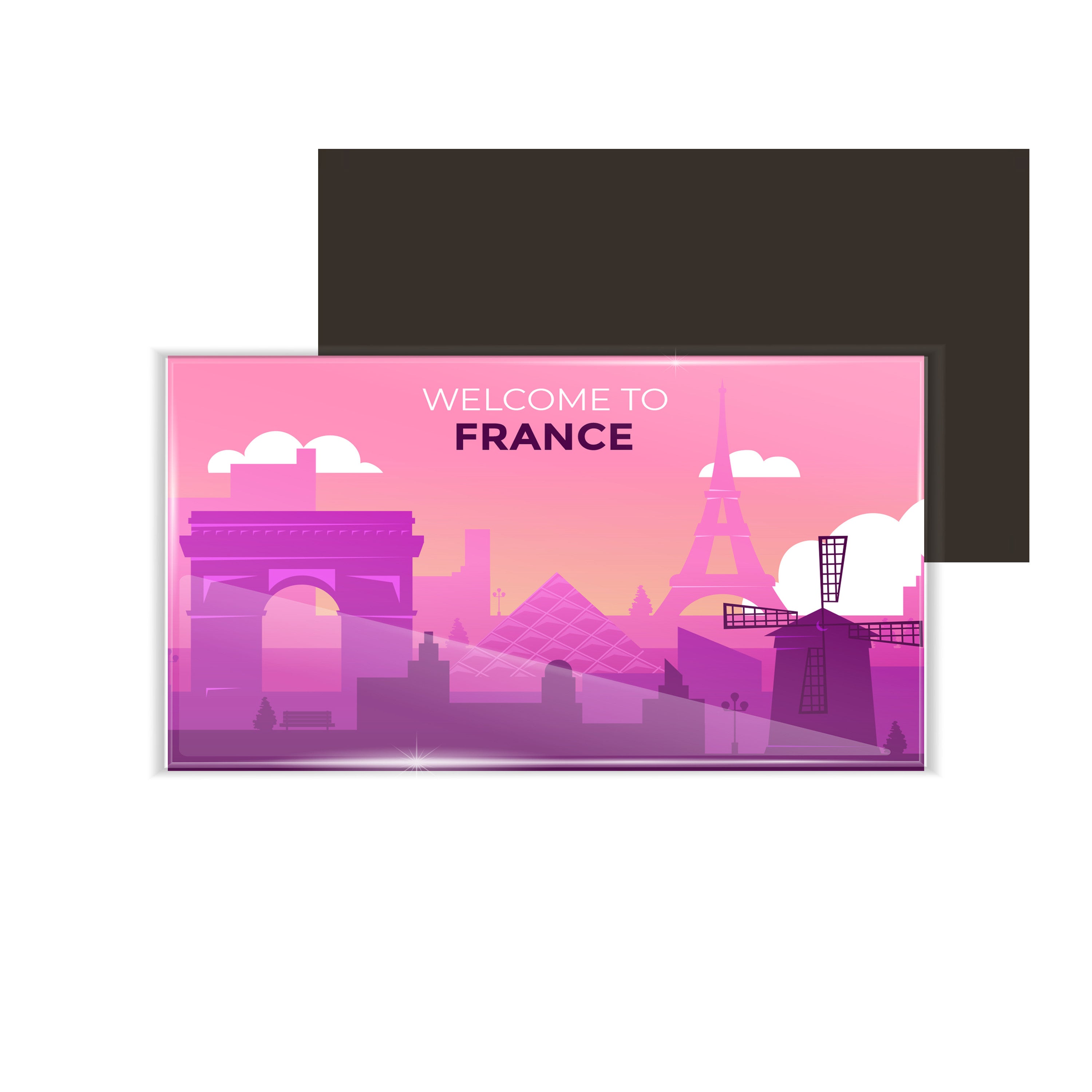 dhcrafts Fridge Magnet Rectangle Acrylic Glass (8.6 x 5.4 cm) Pink Travel France D1 Design Pack of 1